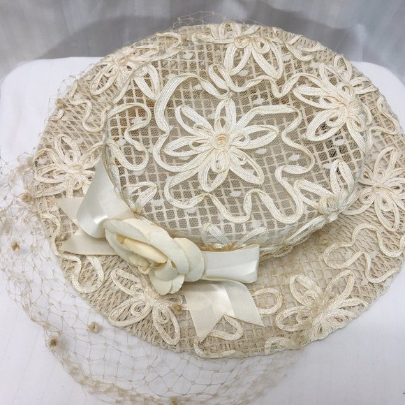 Ivory Eric Javits Straw Hat covered in Lace